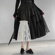 Gothic High-Waisted Tulle & Lace Skirt with Belted Waist – Casual Minimal Goth Collection-SimpleModerne