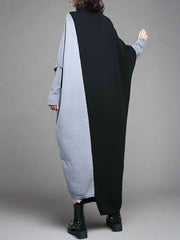 Oversized Knit Pullover Dress – Colorblock Black & Grey | Casual Minimal Goth-SimpleModerne