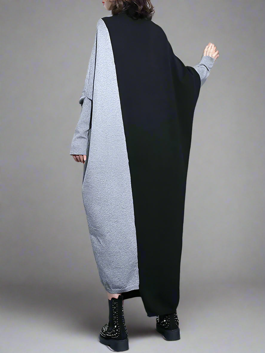 Oversized Knit Pullover Dress – Colorblock Black & Grey | Casual Minimal Goth-SimpleModerne