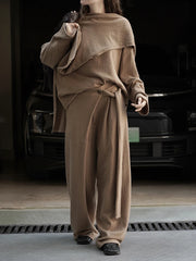 Soft Draped Wide-Leg Trousers – Khaki-SimpleModerne