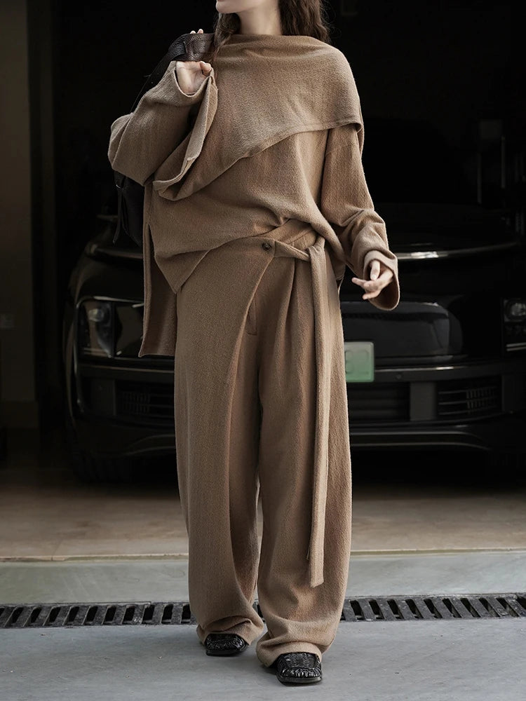 Soft Draped Wide-Leg Trousers – Khaki-SimpleModerne