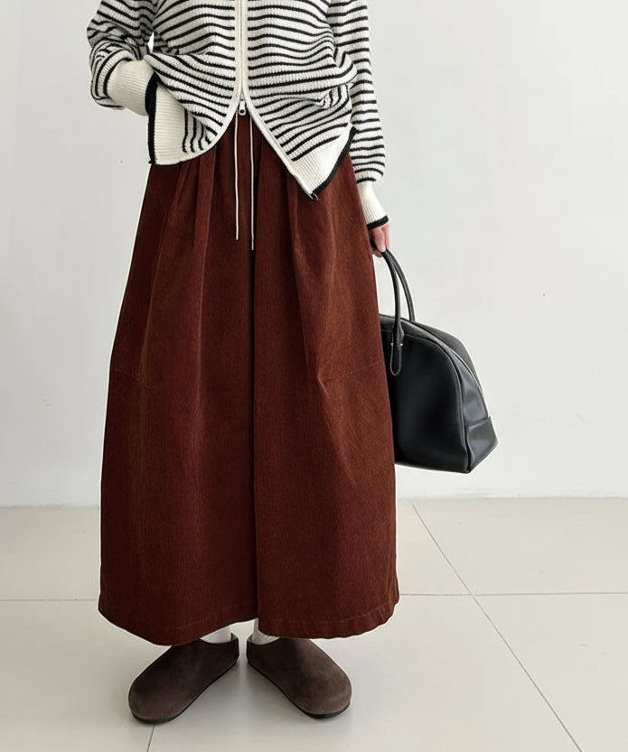 Wide Corduroy Trousers — Deep Chestnut Brown