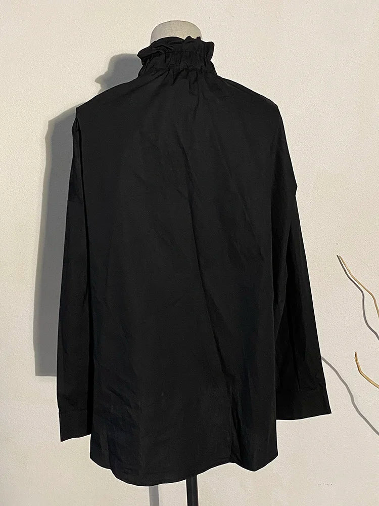 Ruffled Blouse with Decorative Buttons-SimpleModerne