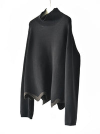 Black Wave Hem Turtleneck Pullover