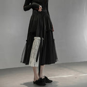 Gothic High-Waisted Tulle & Lace Skirt with Belted Waist – Casual Minimal Goth Collection-SimpleModerne