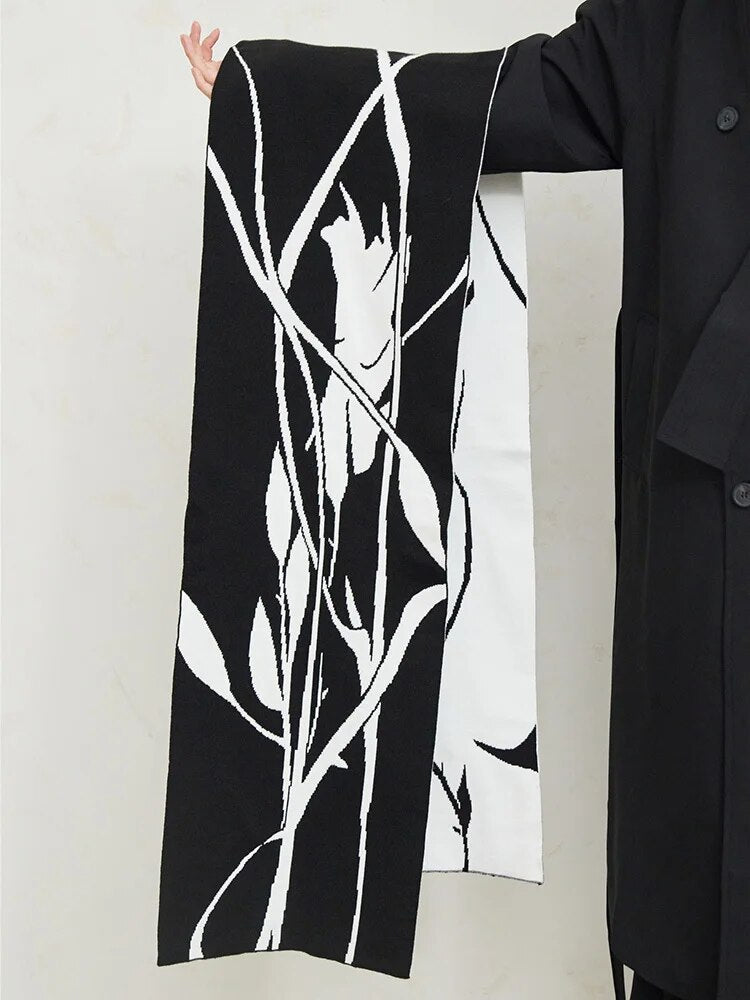 Casual Minimal Goth Japanese Print Scarf-SimpleModerne