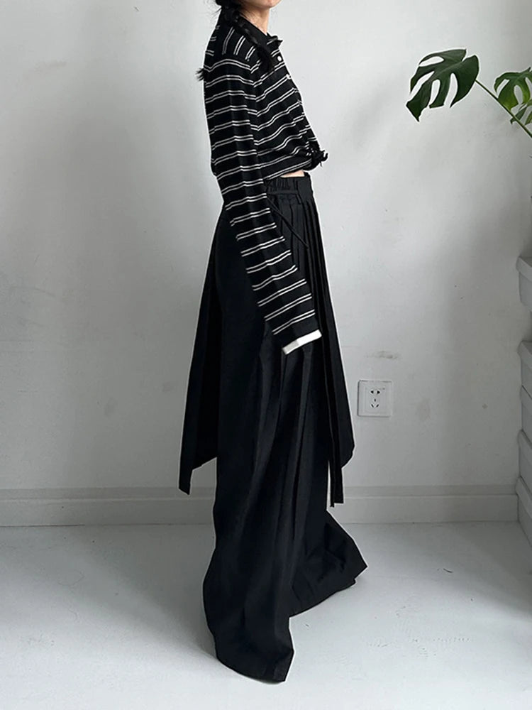 Pleated Overlay Wide-Leg Trousers-SimpleModerne