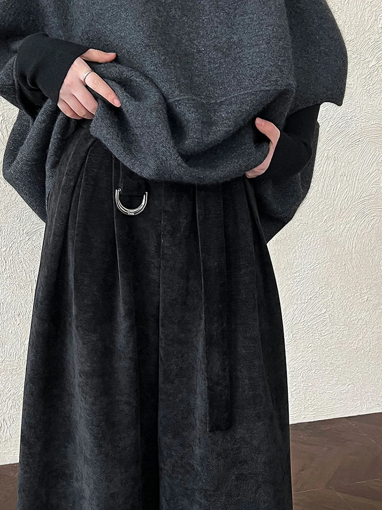 High-Waist Velvet Wide-Leg Trousers – Black / Coffee