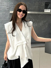 Jazzed-Up Texture Blouse – Asymmetrical Draped Statement Top-SimpleModerne