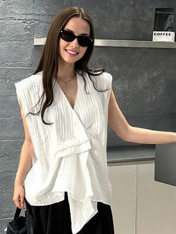 Jazzed-Up Texture Blouse – Asymmetrical Draped Statement Top-SimpleModerne