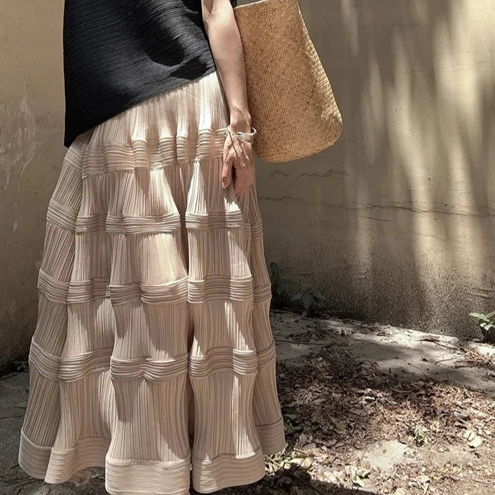 Pleated Pattern Khaki Skirt-SimpleModerne