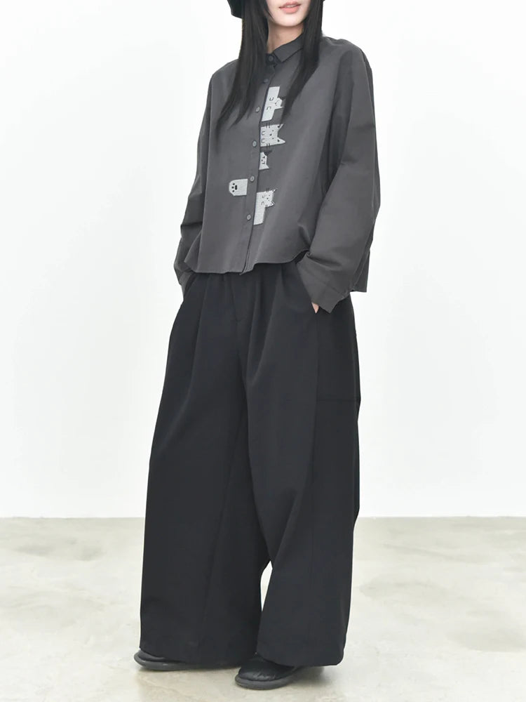 Playful Cat Print Shirt Blouse