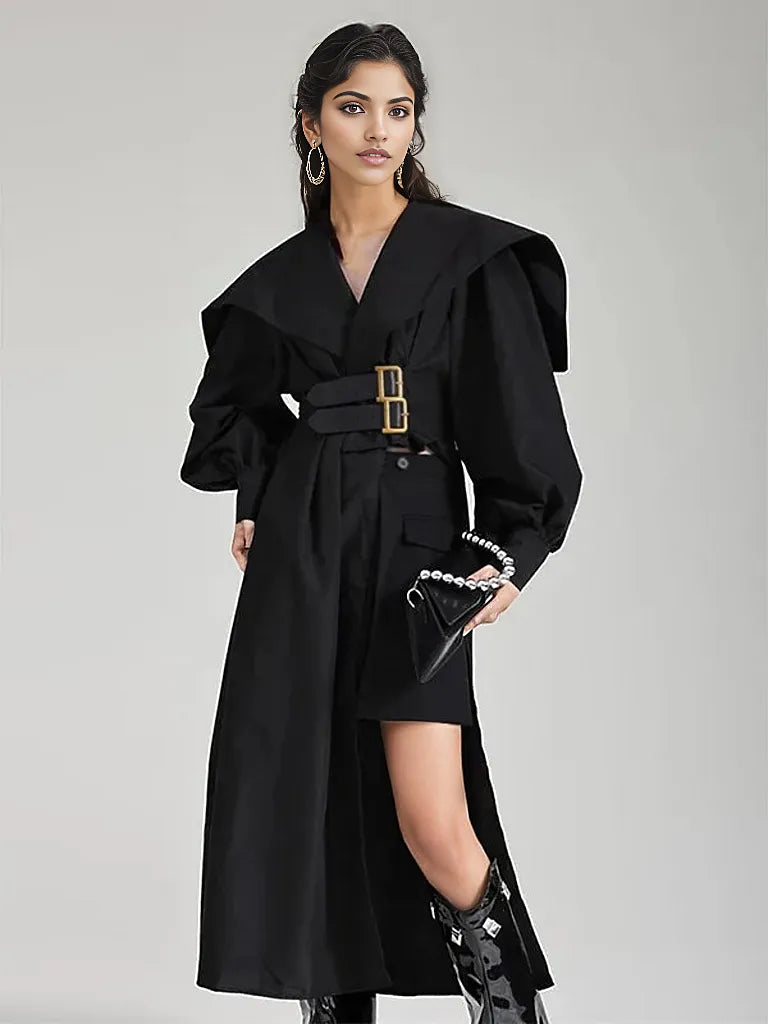 Jazz Up Irregular Design Blazer Style Belted Black Shirt-SimpleModerne