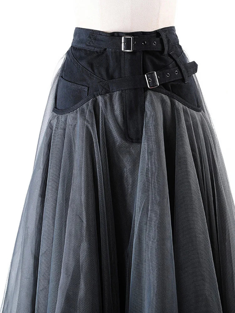 Layered Gothic Style Tulle Skirt with Buckles-SimpleModerne
