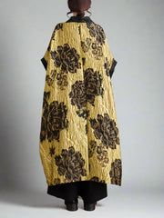 Golden Hour Crinkled Floral Cape Kimono – Dramatic Vintage Glamour-SimpleModerne