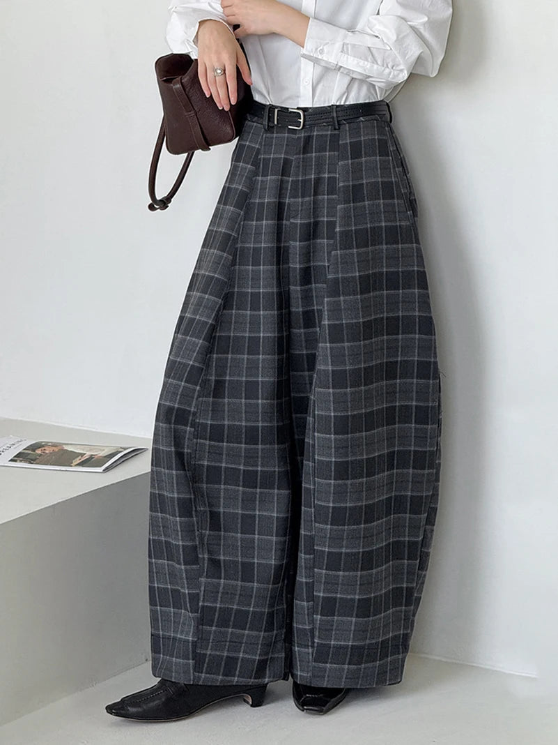 Gothic Plaid Super-Wide Trousers — Grey Windowpane