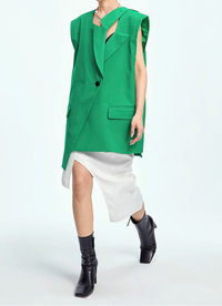 Asymmetric Raw-Edge Sleeveless Blazer-SimpleModerne