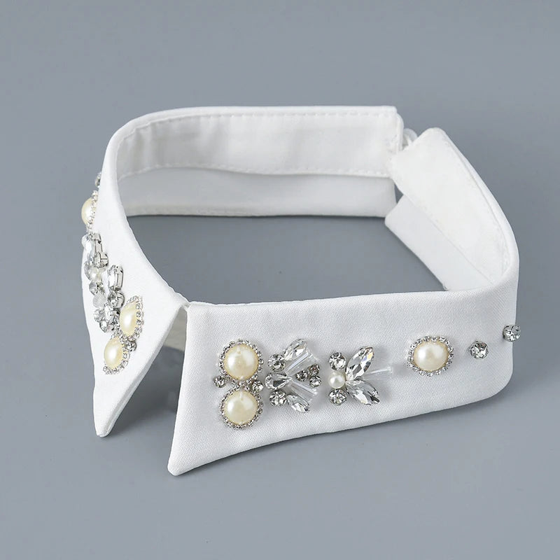 Embellished Detachable Collar – Minimal Gothic Pearl Accent-SimpleModerne