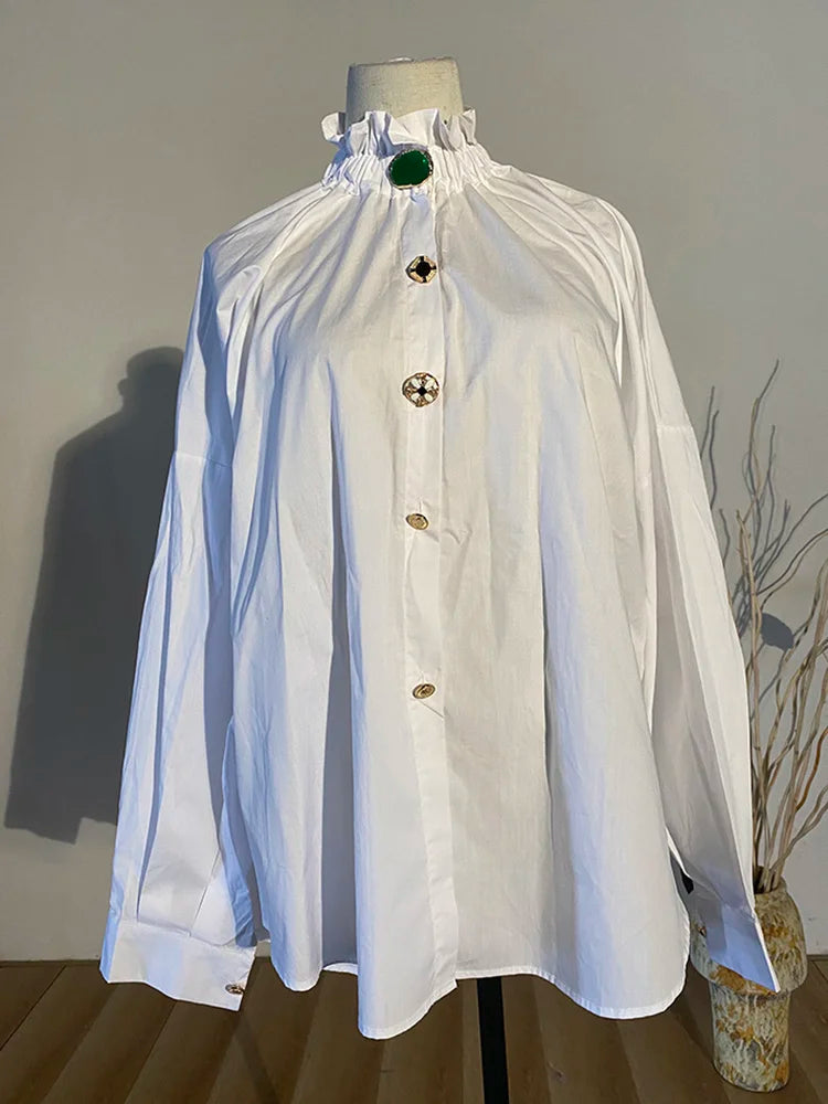 Ruffled Blouse with Decorative Buttons-SimpleModerne