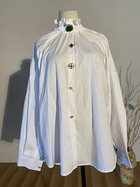 Ruffled Blouse with Decorative Buttons-SimpleModerne