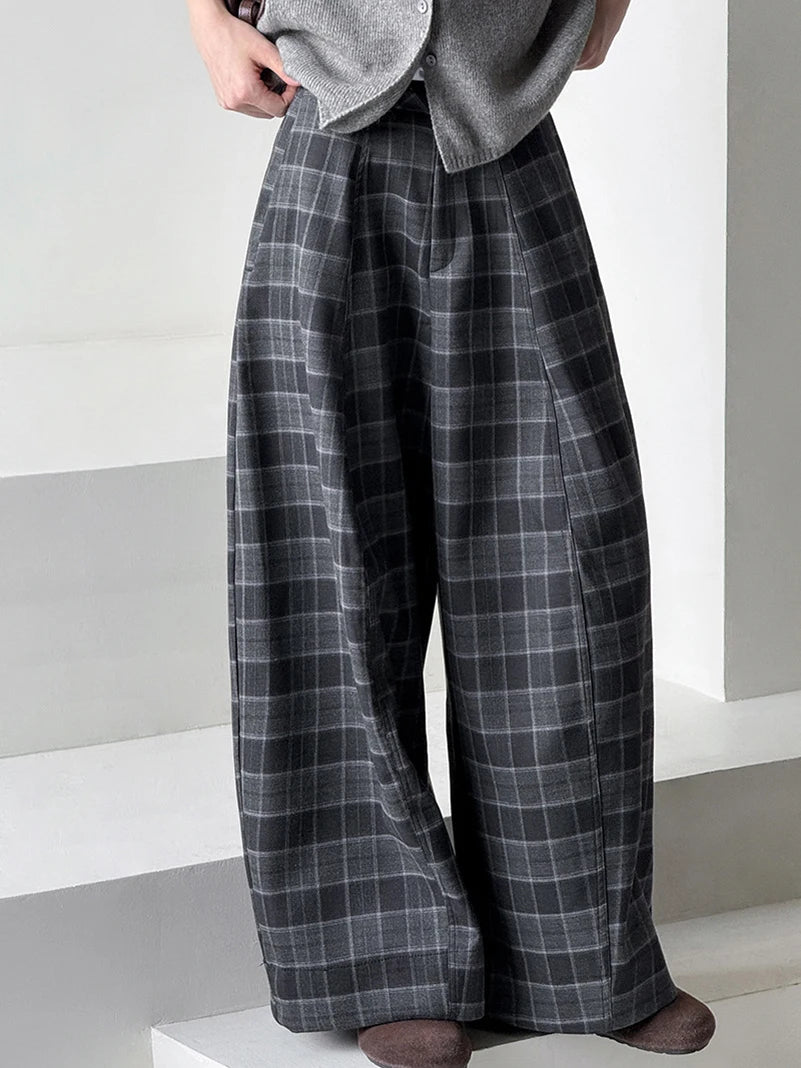 Gothic Plaid Super-Wide Trousers — Grey Windowpane
