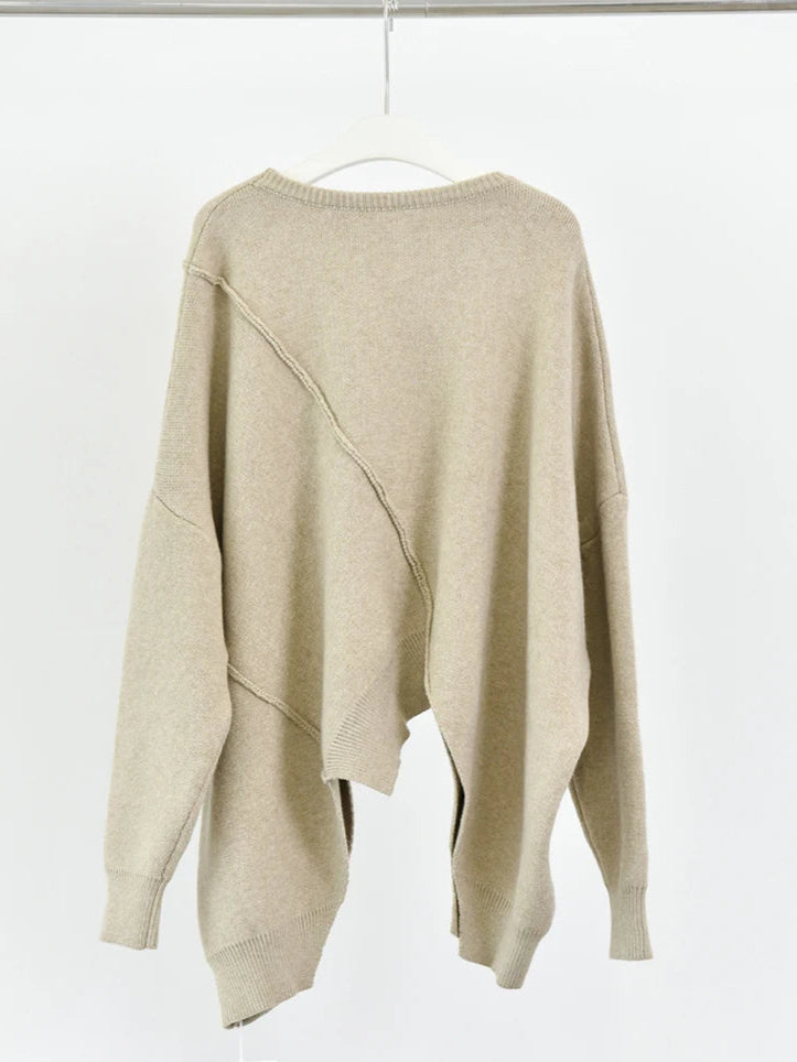 Minimalist Asymmetric Hem Pullover with Long Sleeves – Casual Cozy Fit-SimpleModerne