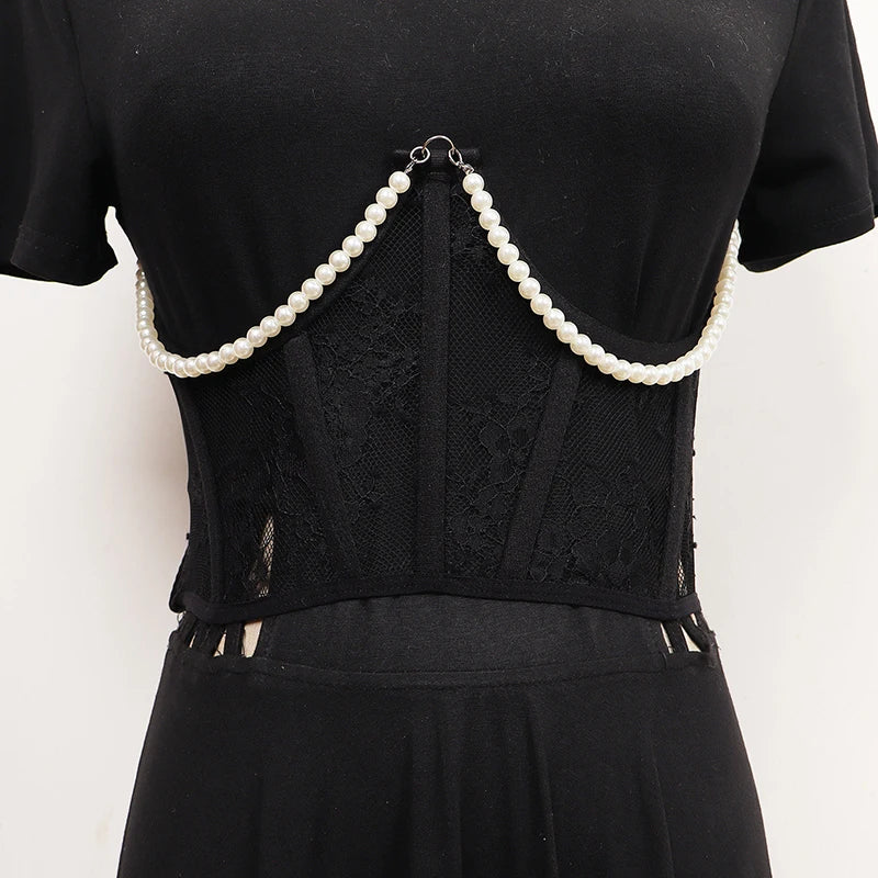 Pearl Lace Corset Black Belt – SimpleModerne