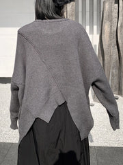 Asymmetrical Hem Oversized Knit Sweater – Gray | Casual Minimal Goth-SimpleModerne