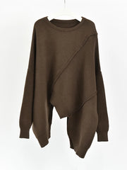 Mocha Brown Asymmetrical Oversized Sweater-SimpleModerne