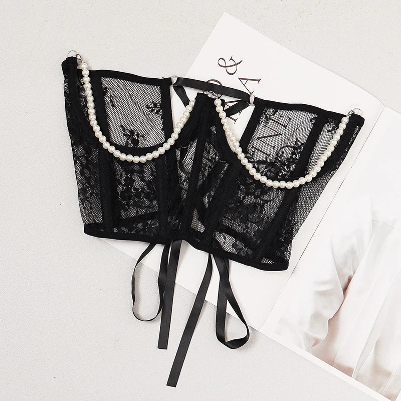 Pearl Lace Corset White Belt-SimpleModerne