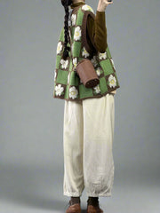 Vintage Floral Checkerboard Knit Vest – Sleeveless Pullover