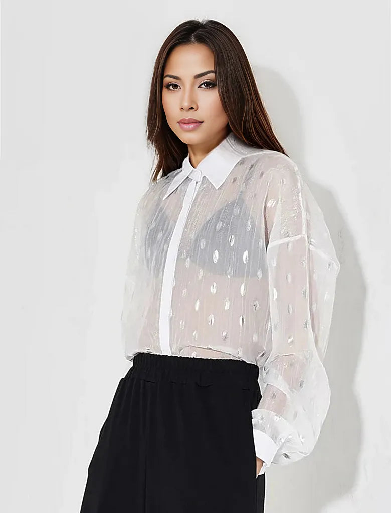 Lite Oversized Fit Shirt-Blouse with Polka Dot Print-SimpleModerne