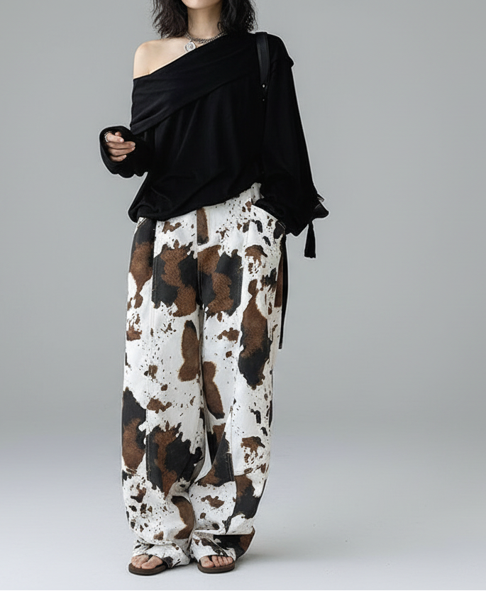 Abstract Flow Wide-Leg Trousers-SimpleModerne