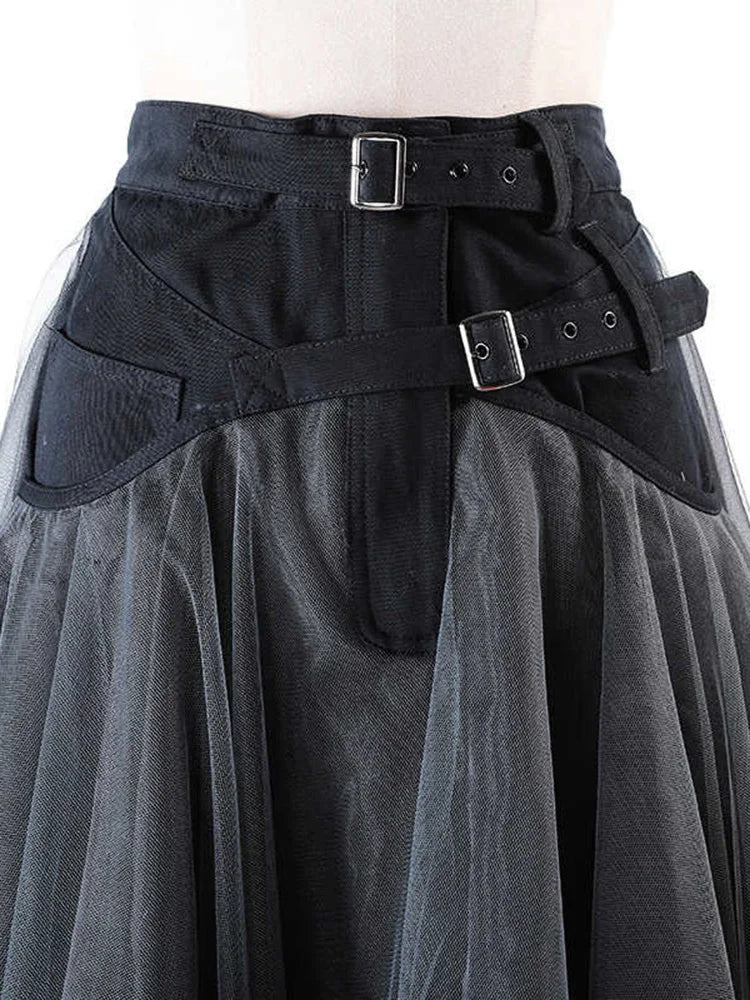 Layered Gothic Style Tulle Skirt with Buckles-SimpleModerne