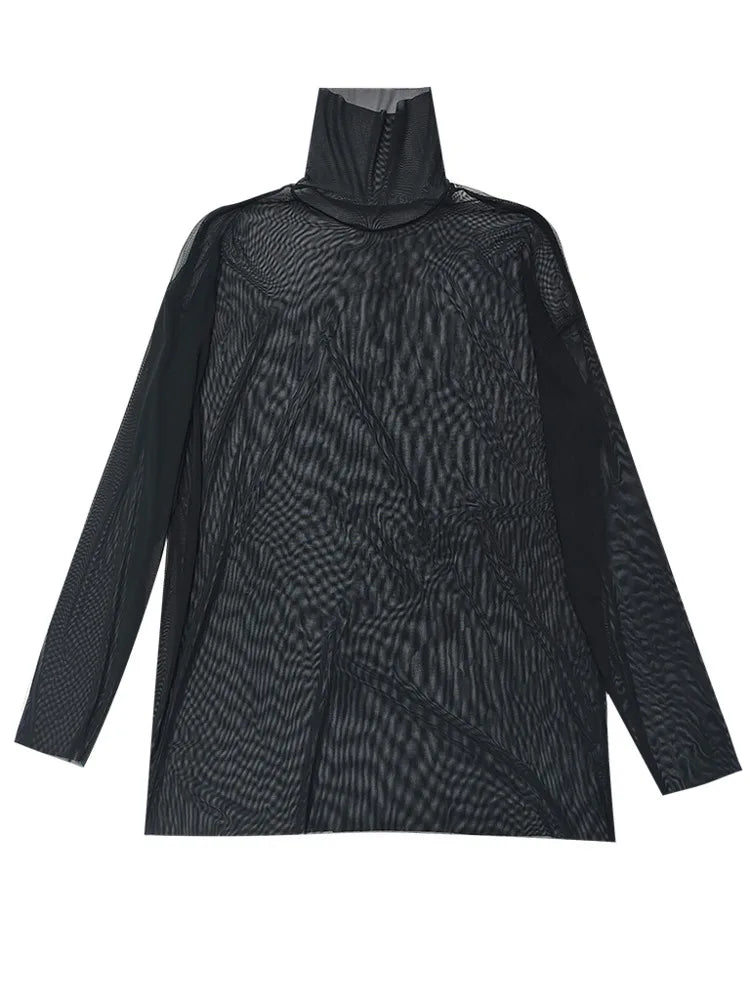Sheer High-Neck Mesh Top – Layering Essential-SimpleModerne