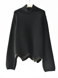 Black Wave Hem Turtleneck Pullover