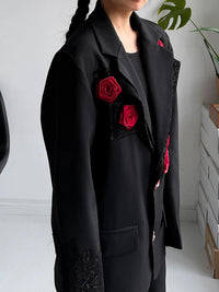 Rose Appliqué Blazer – Gothic Tailoring Statement-SimpleModerne