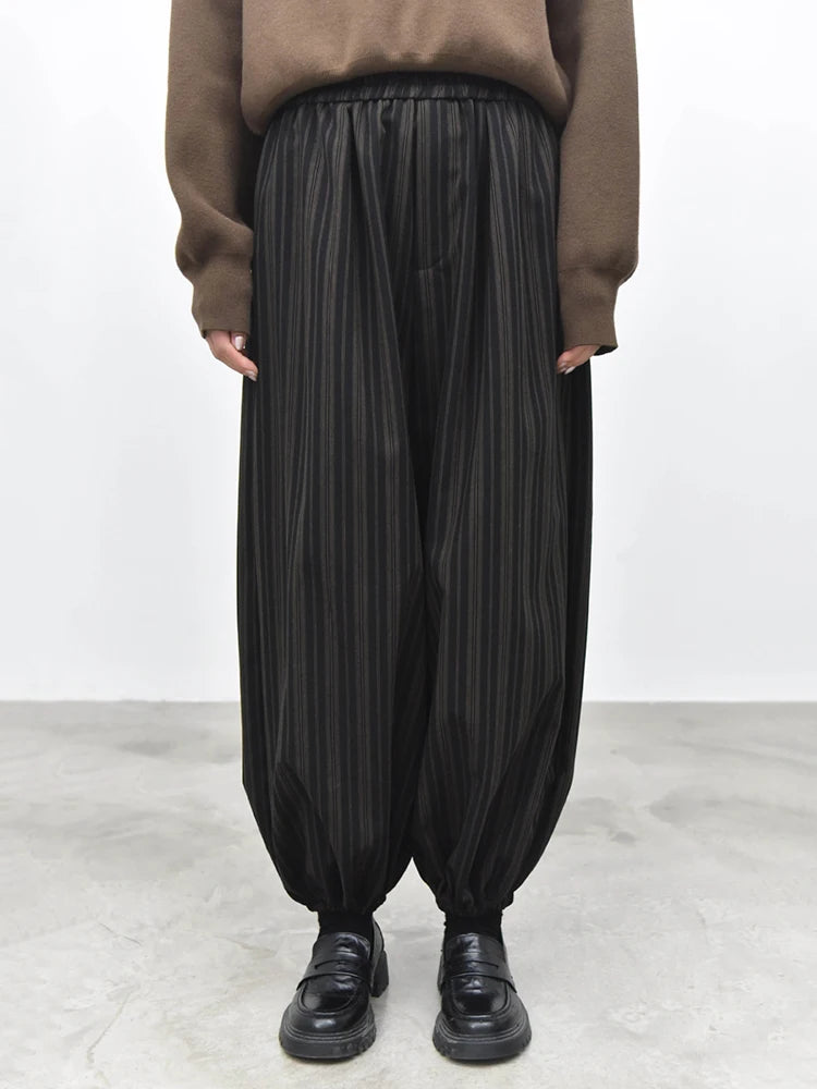 Black Striped Relaxed Balloon Trousers