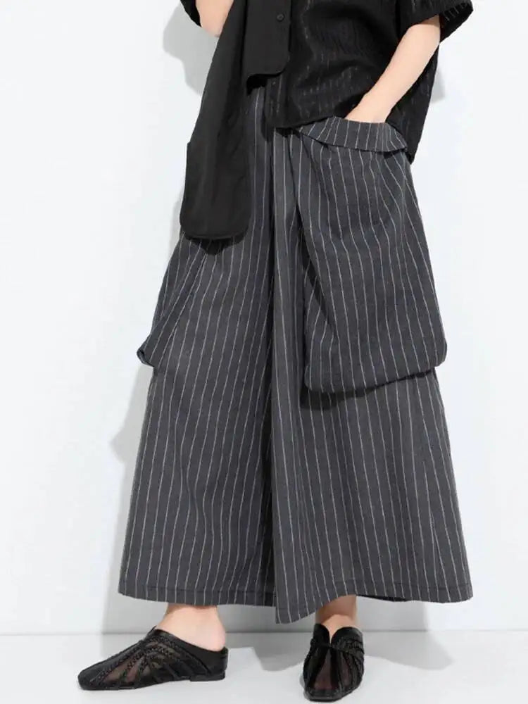 Pinstripe Volume Trousers – Casual Minimal Goth-SimpleModerne