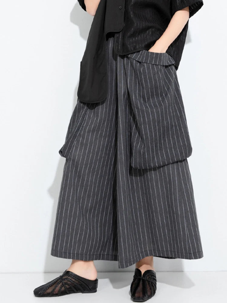 Pinstripe Volume Trousers – Casual Minimal Goth-SimpleModerne