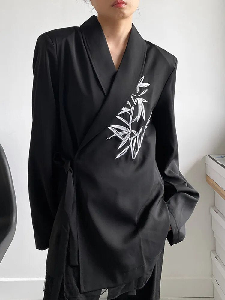 Casual Minimal Goth Embroidery Blazer-SimpleModerne