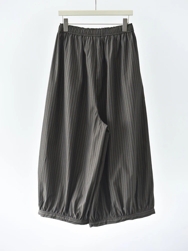 Olive Pinstripe Balloon Trousers | Relaxed Wide Leg