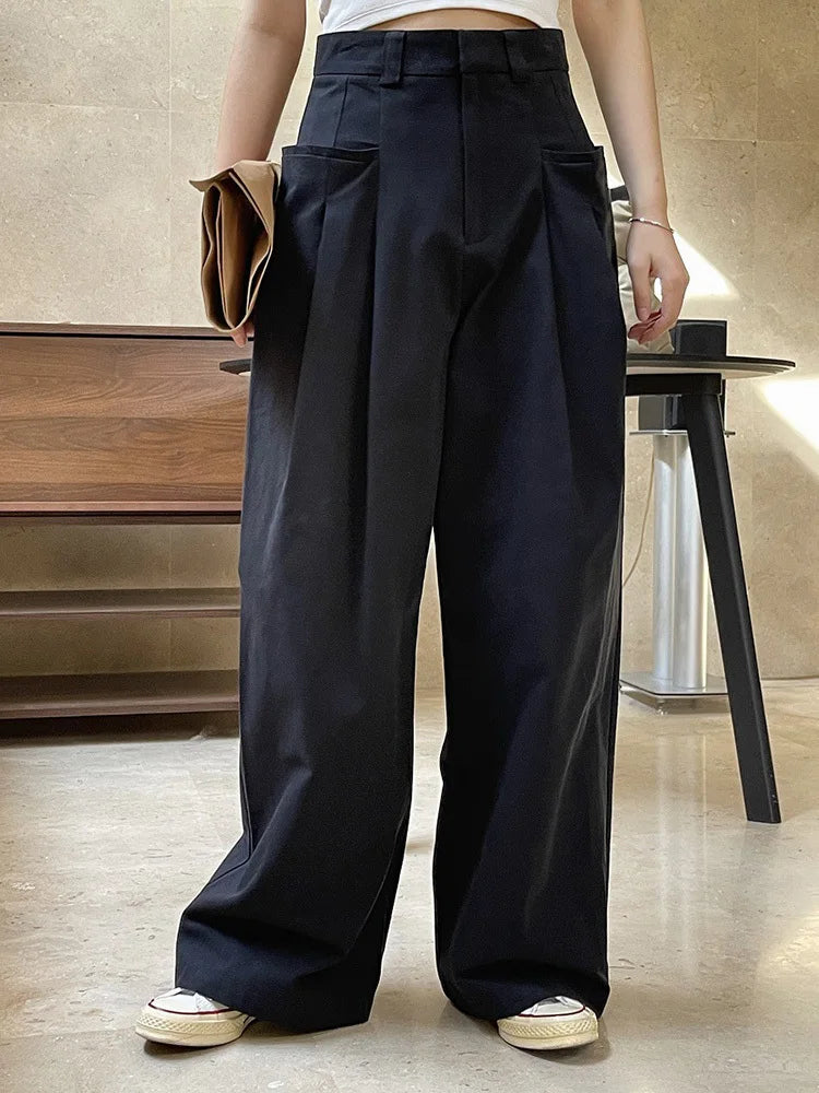 Pleated Wide-Leg Trousers – Casual Minimal Goth-SimpleModerne