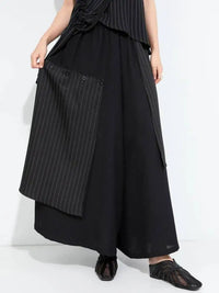 Layered Pinstripe Panel Wide-Leg Trousers-SimpleModerne