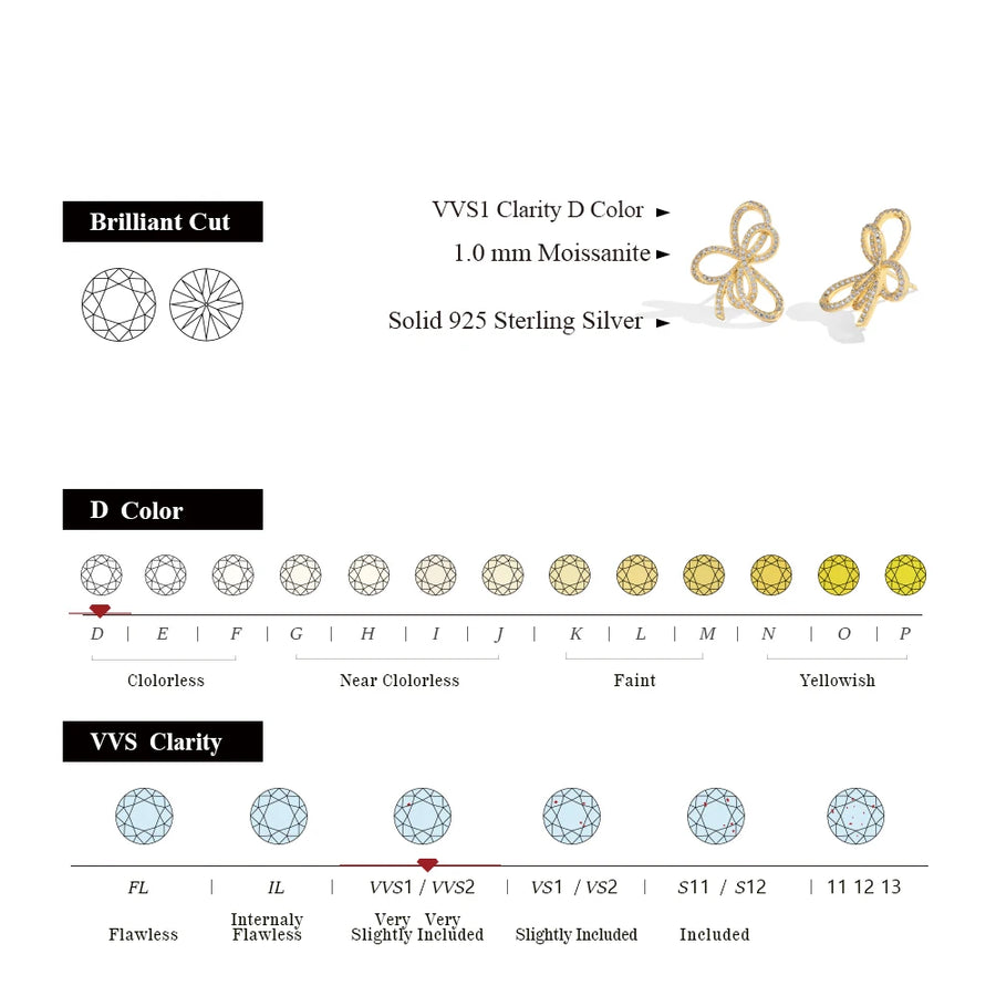 Elegant Moissanite Bowknot Earrings – D Color VVS1 in 925 Sterling Silver-SimpleModerne