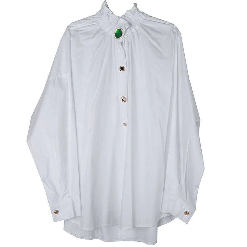 Ruffled Blouse with Decorative Buttons-SimpleModerne
