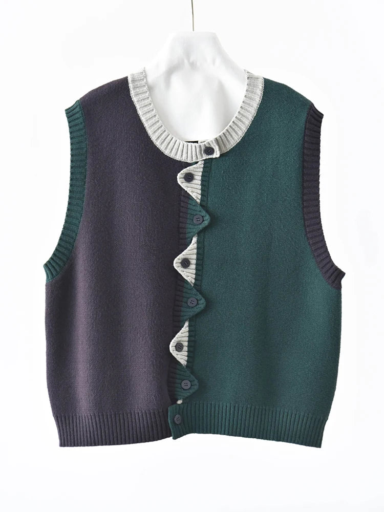 Asymmetric Two-Tone Knitted Vest