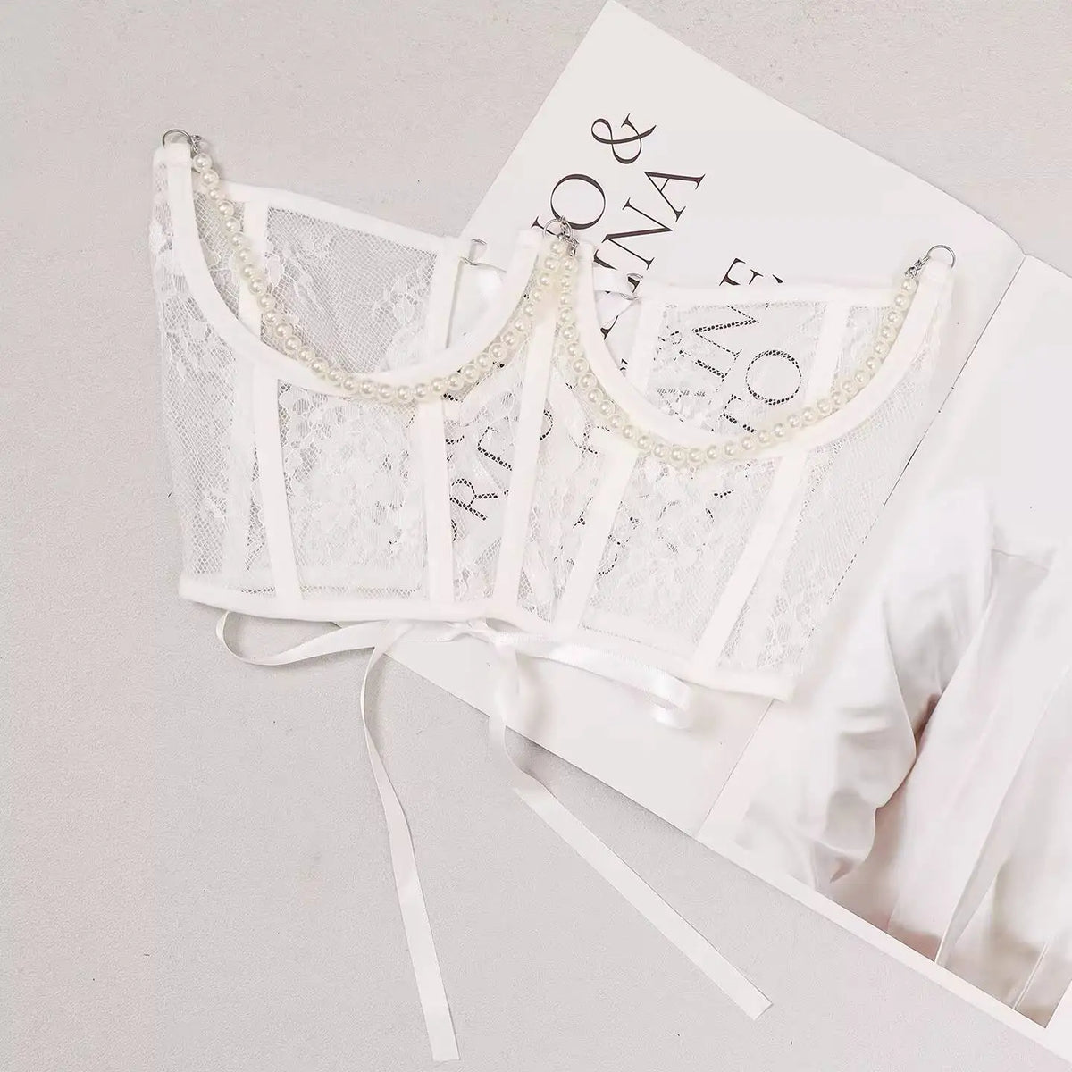 Pearl Lace Corset White Belt-SimpleModerne