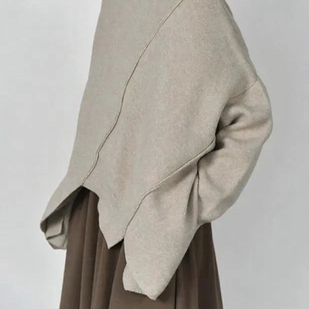 Minimalist Asymmetric Hem Pullover with Long Sleeves – Casual Cozy Fit-SimpleModerne