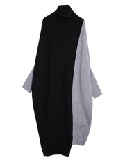 Oversized Knit Pullover Dress – Colorblock Black & Grey | Casual Minimal Goth-SimpleModerne